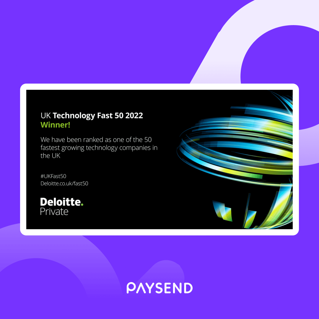 Paysend recognised by Deloitte as 8th fastest growing fintech company in the UK